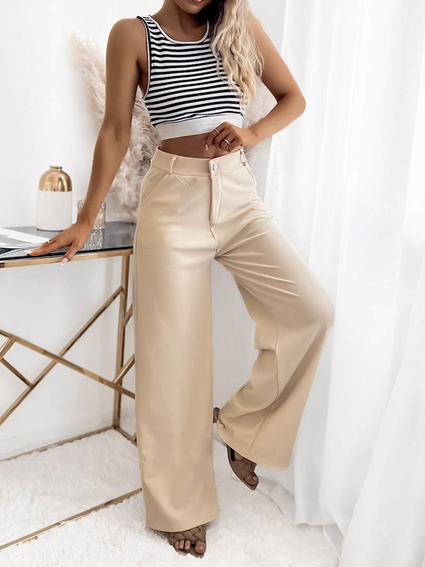 Široké dámské kalhoty v béžové barvě- Oblečení