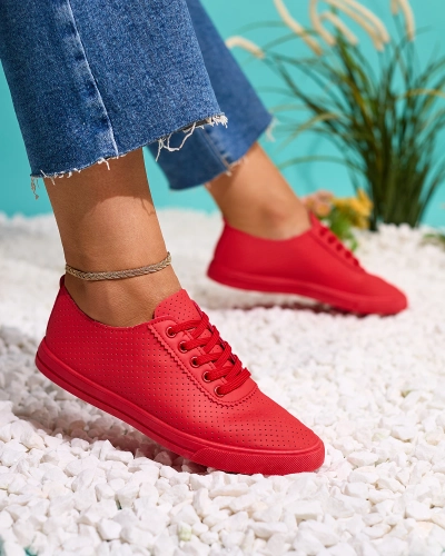 Royalfashion Červená dámská prolamovaná tenisová obuv Salomp