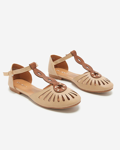 Béžové dámské prolamované baleríny s vykrojením na bocích Erraf-Footwear