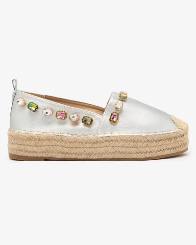 Dámské stříbrné espadrilky s krystaly Ziennie - Obuv