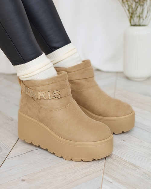 Royalfashion Бежеві жіночі черевики a'la снігоступи з орнаментом Parisela