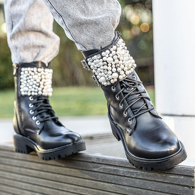 Black Mais Pearl Workery Booties - Obuv