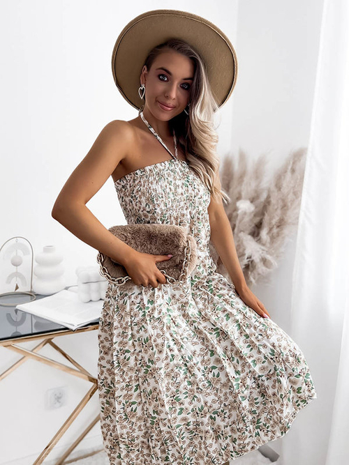 Жіноча біло-бежева сукня міді з принтом PLUS SIZE - Одяг