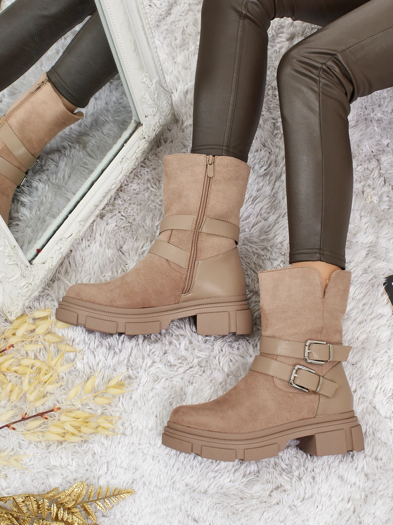 Vyšší dámské eko semišové kotníkové boty Callire