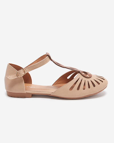 Béžové dámské prolamované baleríny s vykrojením na bocích Erraf-Footwear