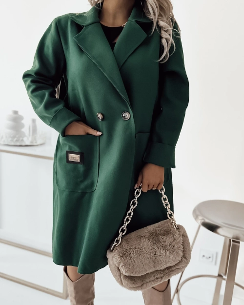 Royalfashion Темно-зелене жіноче пальто-жакет до коліна