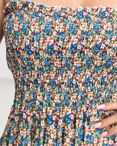 Dámské modré květinové mini šaty na ramínka - Oblečení