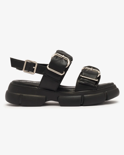 Чорні жіночі босоніжки на потовщеній підошві з пряжками Seomm- Footwear