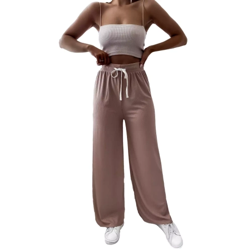 Коричневі жіночі широкі плісировані штани палаццо - Одяг