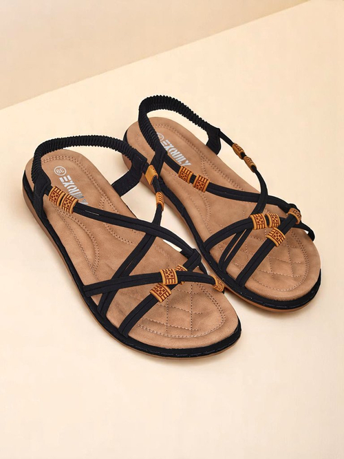 Жіночі сандалі Royalfashion Evita Nero екологічна шкіра без застібок