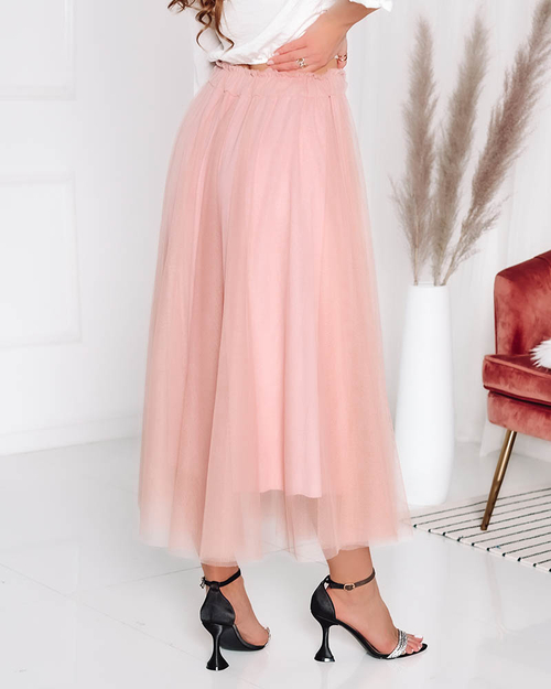 Жіноча двошарова спідниця міді темно-рожевого кольору - Одяг