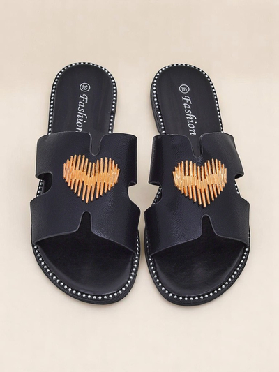 Royalfashion Dámské žabky na ploché podrážce Heart Chic