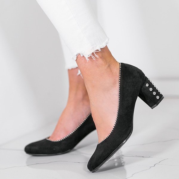OUTLET Чорні туфлі-човники на шпильці з сріблястими елементами Varia - Взуття