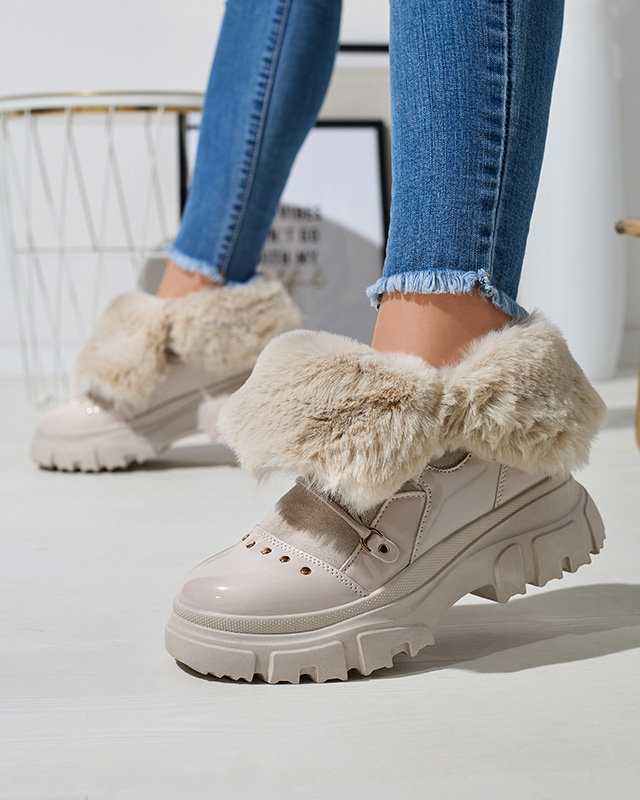 Бежеві жіночі снігоступи на шнурівці Fentes- Взуття