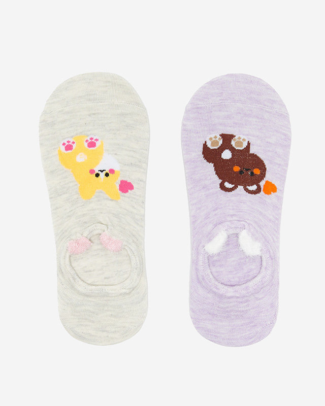 Бежево-фіолетові жіночі шкарпетки з тваринним принтом 2/уп. - Нижня білизна