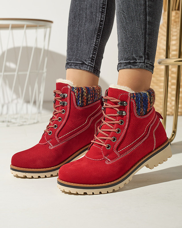 Черевики жіночі утеплені типу траппер червоного кольору Ebrac- Footwear