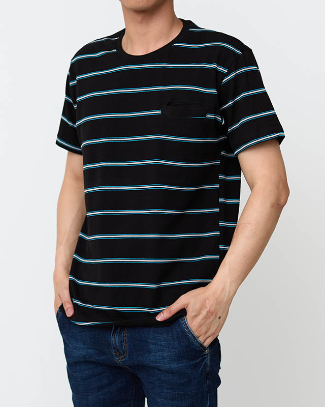 Чоловіча чорна бавовняна футболка в смужку - Одяг