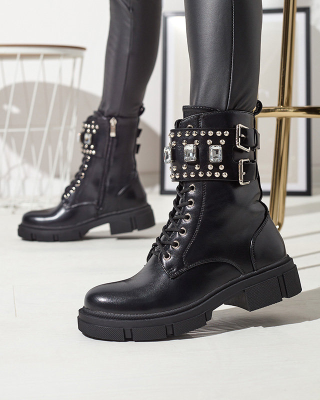 Чорні жіночі ботфорти з орнаментом Tobrissa - Взуття