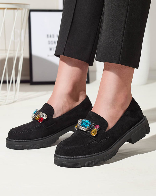 Чорні жіночі мокасини з екозамші з декоративними кристалами Alenns- Footwear