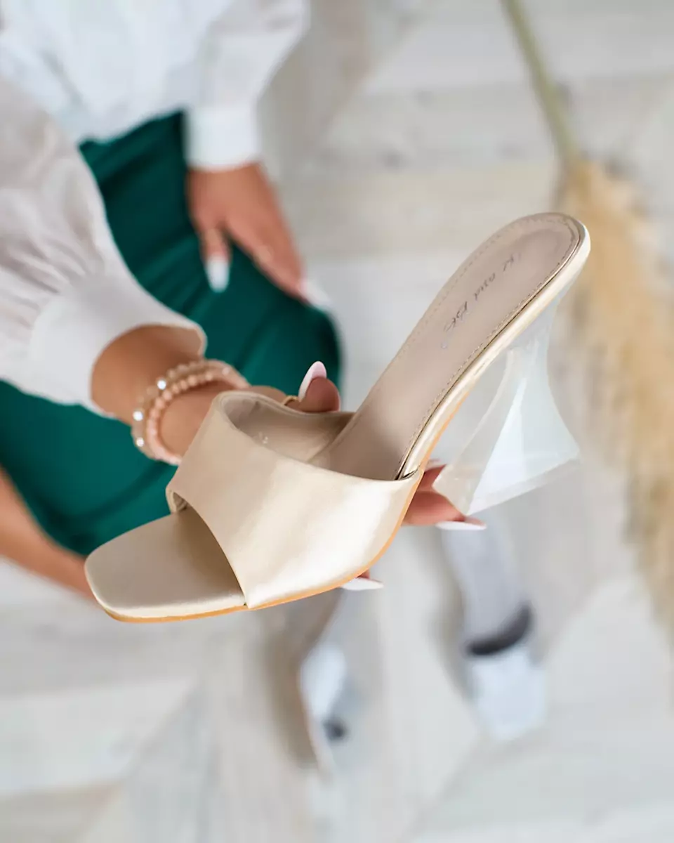 Кремові жіночі шльопанці з прозорим каблуком Ageria - Взуття