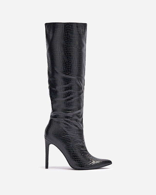 OUTLET Чорні жіночі черевики на шпильці з тисненням Power - Взуття
