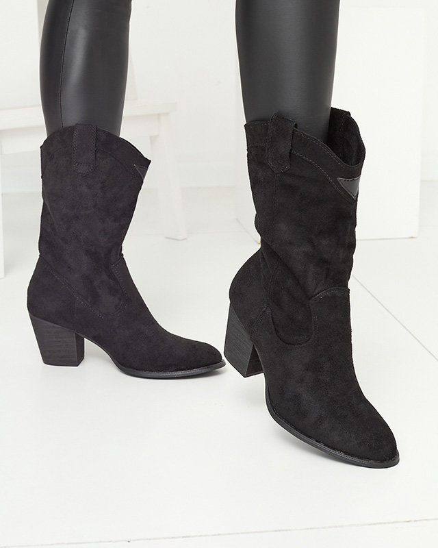 OUTLET Чорні жіночі чоботи а-ля ковбойські чоботи з вишивкою Cedira - Взуття