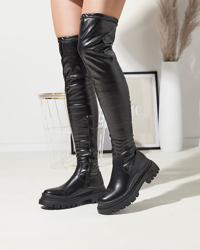 OUTLET Чорні жіночі чоботи вище коліна на товстій підошві Amerima- Footwear