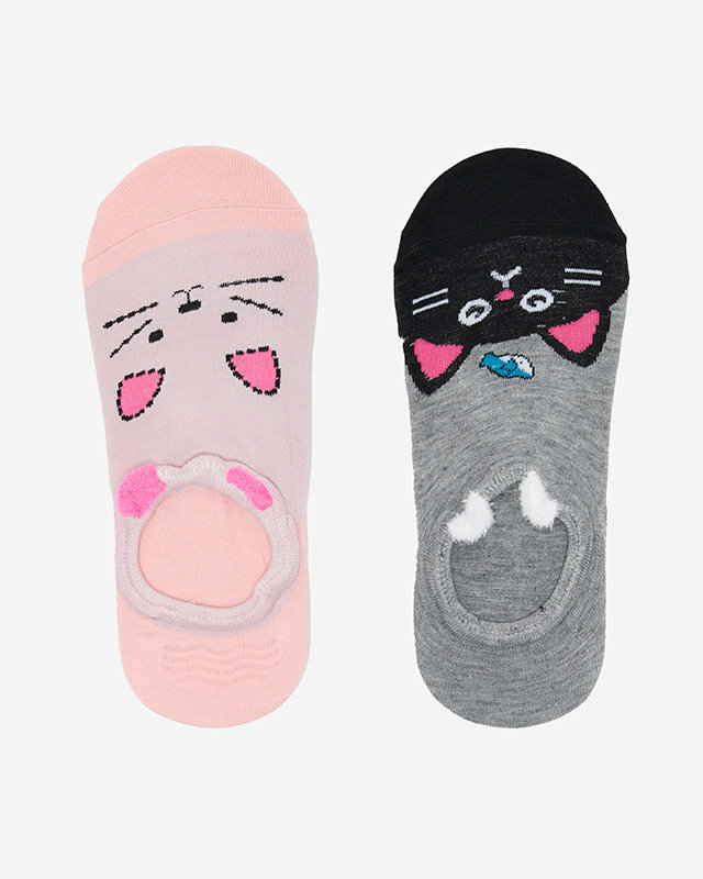 Рожеві та сірі жіночі шкарпетки з принтом з 2 котами/пакет - Нижня білизна