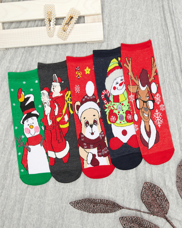 Шкарпетки жіночі з новорічним візерунком 5 шт./уп - Білизна