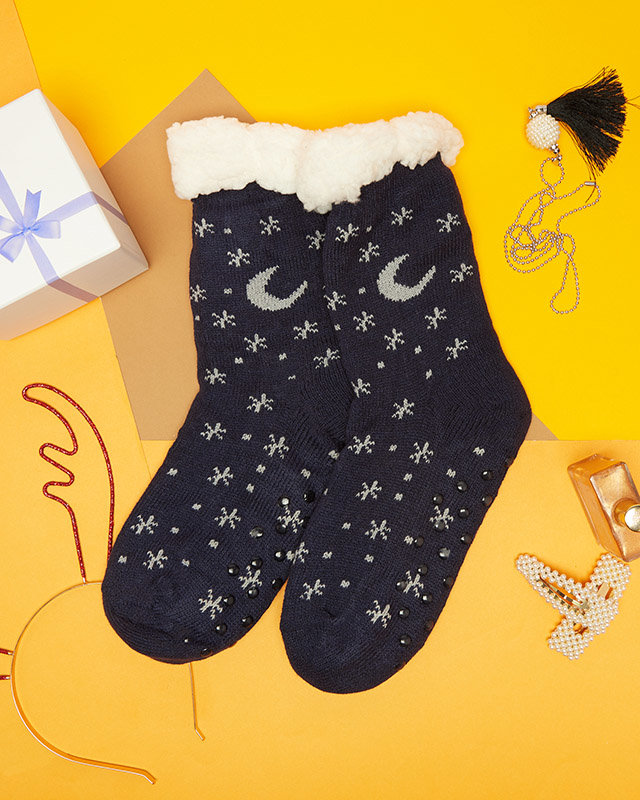 Шкарпетки жіночі з різдвяним візерунком темно-сині - Білизна