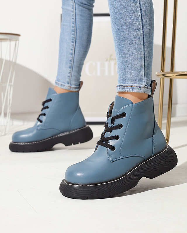 Сині жіночі черевики з екошкіри на суцільній підошві Getys - Взуття