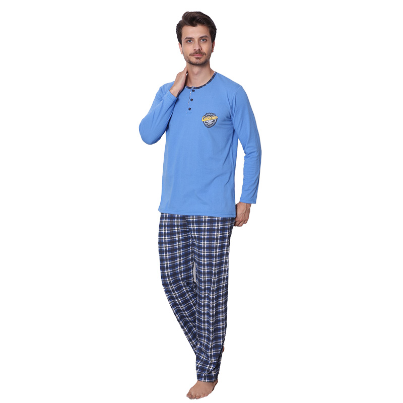 Синя чоловіча піжама з картатими штанами - Одяг