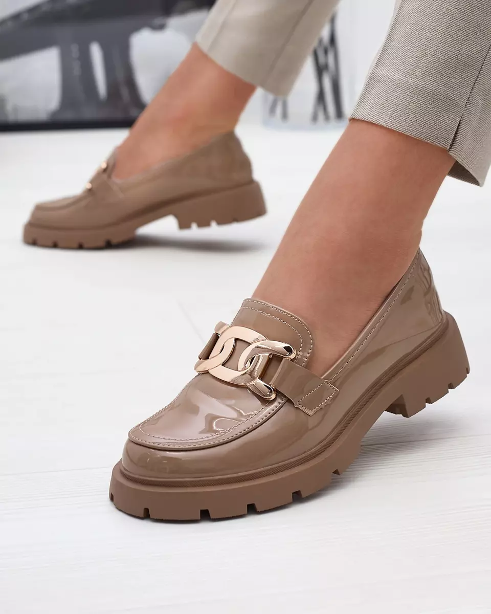 Світло-коричневі лаковані мокасини для жінок Pogola- Footwear