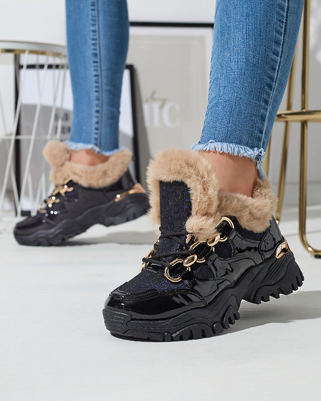 Туфлі спортивні лаковані чорні жіночі з хутром Axili-Footwear