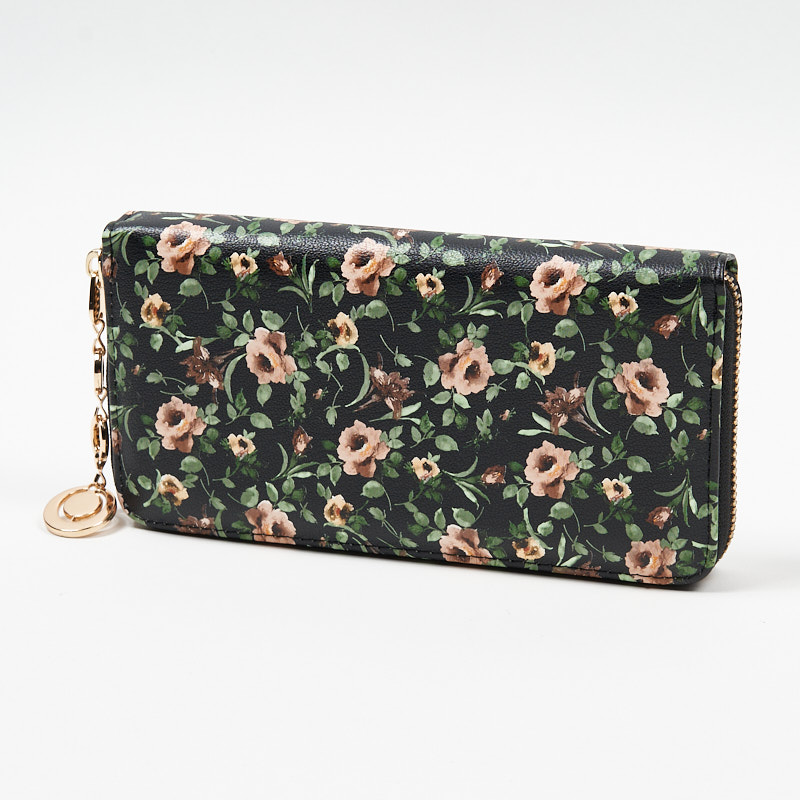 Великий чорний жіночий гаманець з квітковим візерунком - Аксесуари