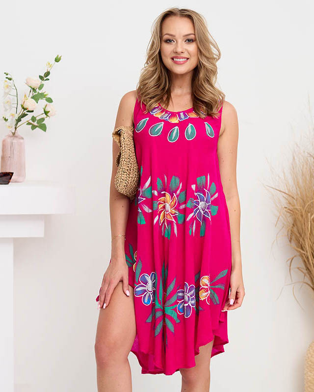 Жіноча пляжна сукня кольору фуксії з квітковою обшивкою - Одяг
