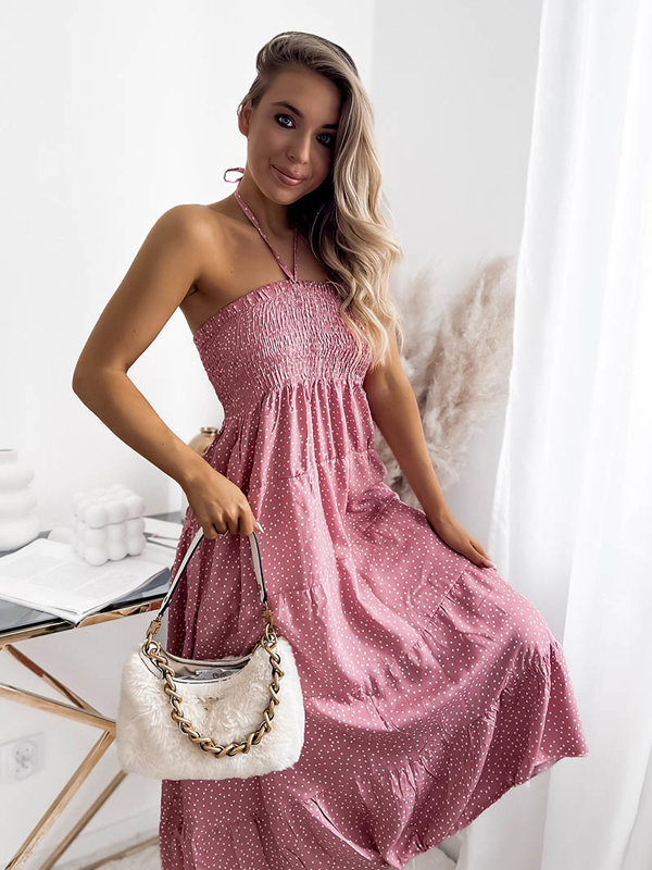 Жіноча сукня міді в рожевий горох - Одяг