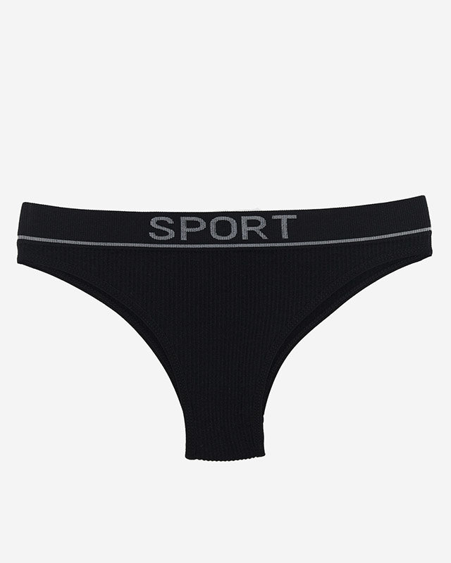 Жіночі чорні трусики в рубчик зі спортивними написами - Нижня білизна