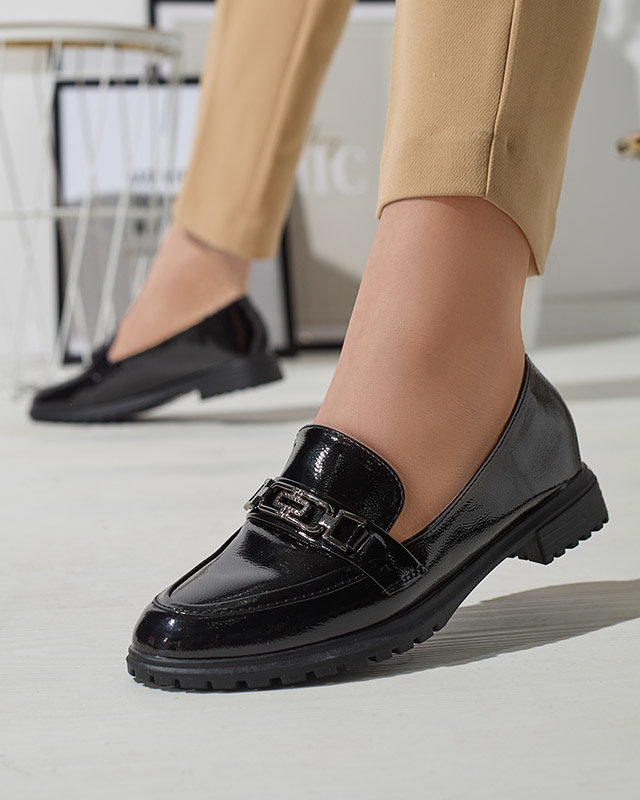 Жіночі лаковані мокасини з орнаментом чорного кольору Horiff- Footwear