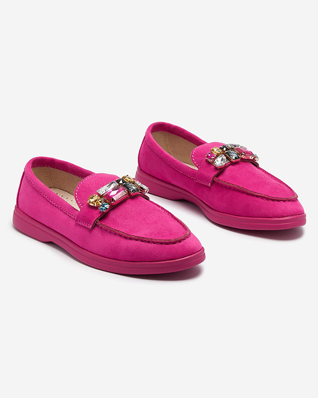 Жіночі мокасини з екозамші кольору фуксії з декоративними кристалами Nellens- Footwear