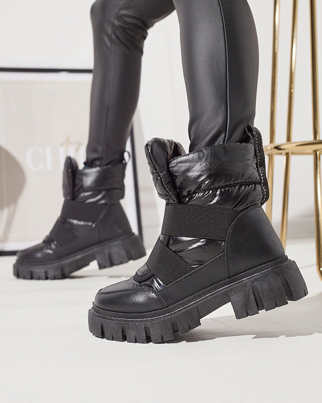 Жіночі снігоступи на плоскій підошві чорного кольору Ferory- Footwear
