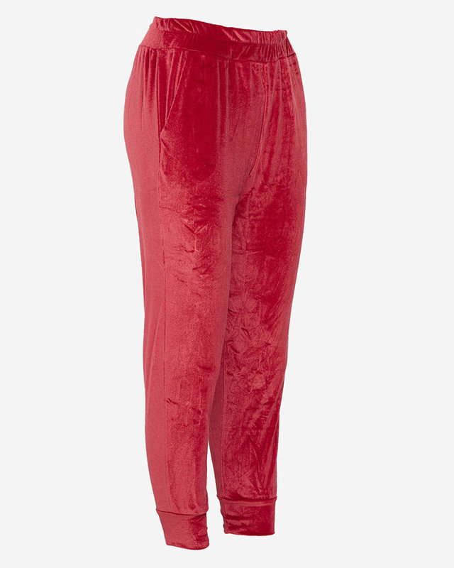Жіночі велюрові спортивні штани червоного кольору - Одяг