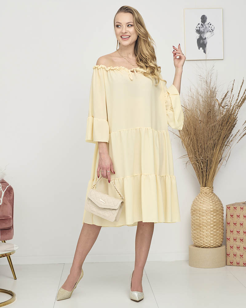 Жовта жіноча сукня з оборками а-ля гімнастерка PLUS SIZE - Одяг