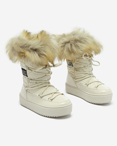 Бежеві дитячі сліпони а-ля снігоступи з хутром Asika - Взуття