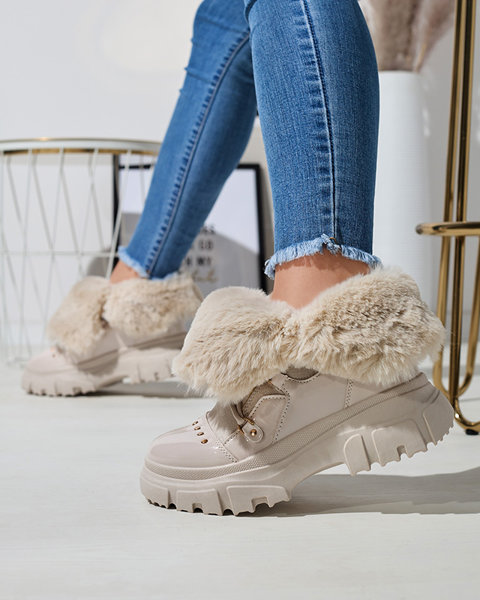 Бежеві жіночі снігоступи на шнурівці Fentes- Взуття