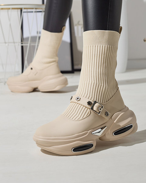 Бежеві жіночі спортивні черевики з верхом а'ля носок Folden- Footwear