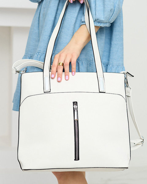 Біла жіноча сумка-шоппер з кишенями