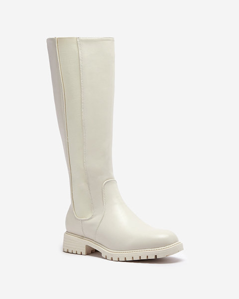 Білі жіночі чоботи до коліна на плоскому каблуці Dexis - Взуття