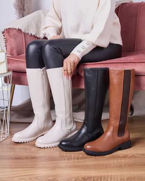 Білі жіночі чоботи до коліна на плоскому каблуці Dexis - Взуття