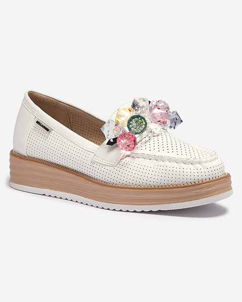 Білі жіночі мокасини з декоративними кристалами Liscutio- Footwear